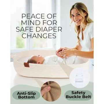 Baby Changing Basket with Diaper Caddy - Beige Moses Basket for Babies - Cotton Rope Diaper Changing Basket - Baby Diaper Changing Pad for Dresser - Changing Table Topper for Dresser - Toodly