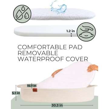 Baby Changing Basket with Diaper Caddy - Beige Moses Basket for Babies - Cotton Rope Diaper Changing Basket - Baby Diaper Changing Pad for Dresser - Changing Table Topper for Dresser - Toodly