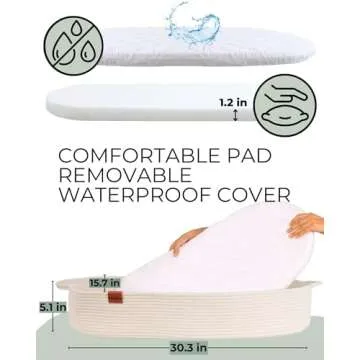 Baby Changing Basket with Diaper Caddy - Beige Moses Basket for Babies - Cotton Rope Diaper Changing Basket - Baby Diaper Changing Pad for Dresser - Changing Table Topper for Dresser - Toodly