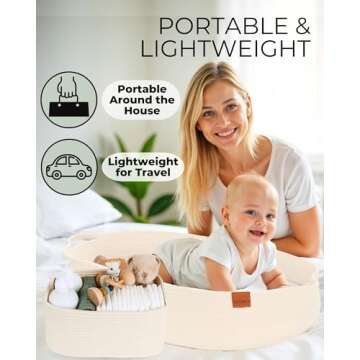 Baby Changing Basket with Diaper Caddy - Beige Moses Basket for Babies - Cotton Rope Diaper Changing Basket - Baby Diaper Changing Pad for Dresser - Changing Table Topper for Dresser - Toodly