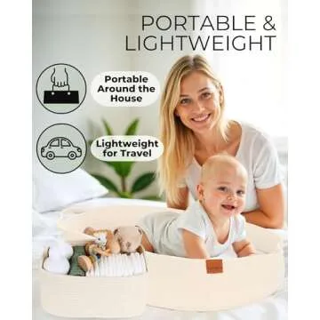 Baby Changing Basket with Diaper Caddy - Beige Moses Basket for Babies - Cotton Rope Diaper Changing Basket - Baby Diaper Changing Pad for Dresser - Changing Table Topper for Dresser - Toodly