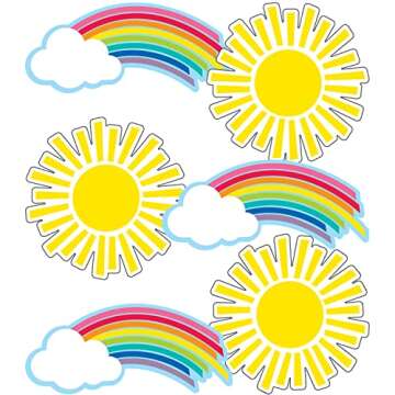 Schoolgirl Style Hello Sunshine 36-Piece Sun and Rainbow Bulletin Board Cutouts, Sun and Rainbow Cla...