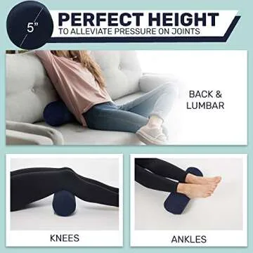 AllSett Health Round Cervical Roll Cylinder Bolster Pillow with Removable Washable Cover, Ergonomically Designed for Head, Neck, Back, and Legs || Ideal for Spine and Neck Support, Navy