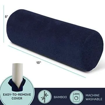 AllSett Health Round Cervical Roll Cylinder Bolster Pillow with Removable Washable Cover, Ergonomically Designed for Head, Neck, Back, and Legs || Ideal for Spine and Neck Support, Navy