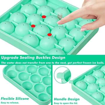 Webake 2 Pack Silicone Round Ice Cube Molds, 1.1 Inch Ice Ball Maker Easy Release Silicone Circle Ice Cube Tray Making 36PCS Sphere Ice for Chilling Cocktail Tea Coffee Green