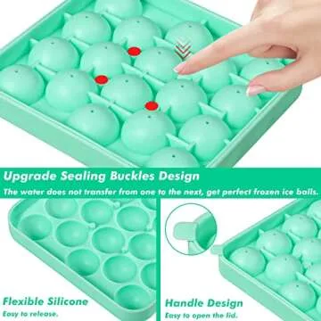 Webake 2 Pack Silicone Round Ice Cube Molds, 1.1 Inch Ice Ball Maker Easy Release Silicone Circle Ice Cube Tray Making 36PCS Sphere Ice for Chilling Cocktail Tea Coffee Green