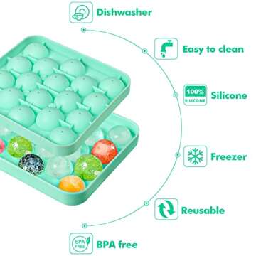 Webake 2 Pack Silicone Round Ice Cube Molds, 1.1 Inch Ice Ball Maker Easy Release Silicone Circle Ice Cube Tray Making 36PCS Sphere Ice for Chilling Cocktail Tea Coffee Green