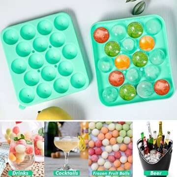 Webake 2 Pack Silicone Round Ice Cube Molds, 1.1 Inch Ice Ball Maker Easy Release Silicone Circle Ice Cube Tray Making 36PCS Sphere Ice for Chilling Cocktail Tea Coffee Green