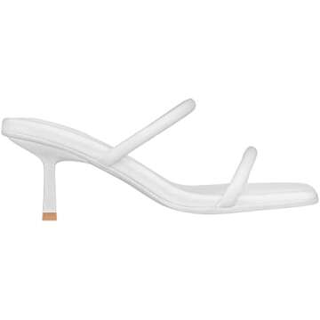 ILLUDE Women's Mules Square Toe Two Strap Low Heeled Sandals (8, White PU)