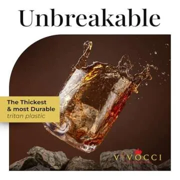 Vivocci Unbreakable Tritan Plastic 12.5 oz Whiskey & Double Old Fashioned Bar Glasses - Thumb Indent...