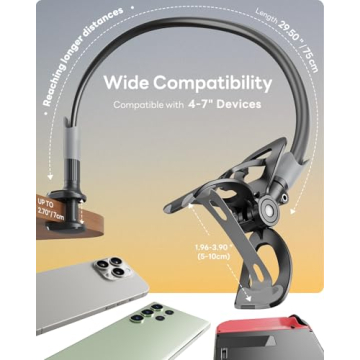 SAIJI Gooseneck Bed Phone Holder, Flexible Long Arm Phone Mount for Desk, Clip Bracket Clamp Stand, iPhone Stand, Mobile Cell Phone Stand Document Camera Nintendo Switch (Black)