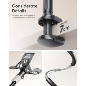 SAIJI Gooseneck Bed Phone Holder, Flexible Long Arm Phone Mount for Desk, Clip Bracket Clamp Stand, iPhone Stand, Mobile Cell Phone Stand Document Camera Nintendo Switch (Black)