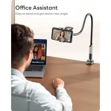 SAIJI Gooseneck Bed Phone Holder, Flexible Long Arm Phone Mount for Desk, Clip Bracket Clamp Stand, iPhone Stand, Mobile Cell Phone Stand Document Camera Nintendo Switch (Black)