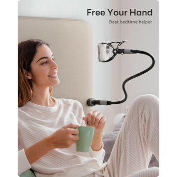 SAIJI Gooseneck Bed Phone Holder, Flexible Long Arm Phone Mount for Desk, Clip Bracket Clamp Stand, iPhone Stand, Mobile Cell Phone Stand Document Camera Nintendo Switch (Black)