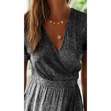 ZESICA Women's Bohemian Floral Printed Wrap V Neck Short Sleeve Split Beach Party Maxi Dress,Charcoal BlackFloral,Small