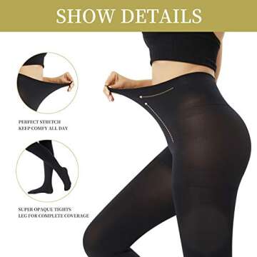 MANZI Women's 2 Pairs Super Opaque Tights for Women 120 Denier Control Topp(Black,XXLarge)