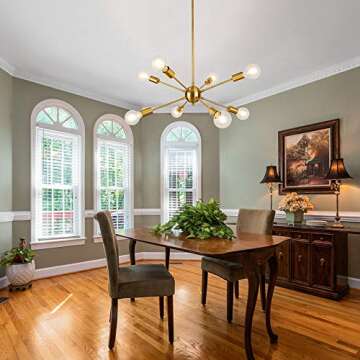 LynPon Gold Sputnik Light Fixture, 8 Lights Plating Golden Chandelier, Modern Dining Room Ceiling Li...