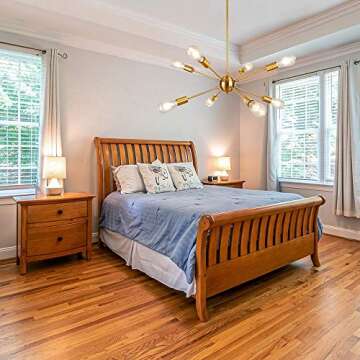 LynPon Gold Sputnik Light Fixture, 8 Lights Plating Golden Chandelier, Modern Dining Room Ceiling Lights Brass Hanging Light Fixtures for Kitchen Living Room Bedroom Entryway Foyer