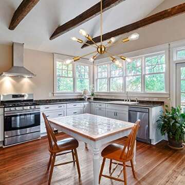 LynPon Gold Sputnik Light Fixture, 8 Lights Plating Golden Chandelier, Modern Dining Room Ceiling Lights Brass Hanging Light Fixtures for Kitchen Living Room Bedroom Entryway Foyer