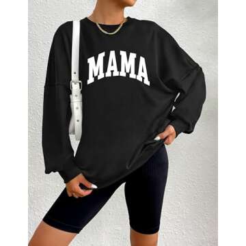 Zeagoo Womens Hoodies Pullover Black Hoodies Long Sleeve Mama Sweatshirt Letter Print Loose Fit Hoodies,Medium