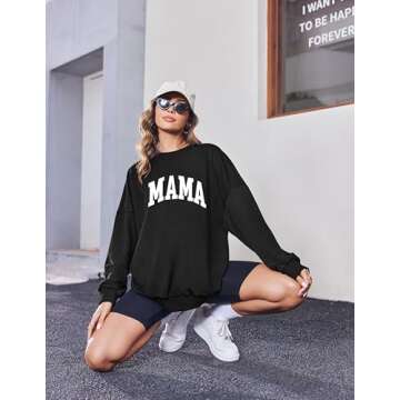 Zeagoo Womens Hoodies Pullover Black Hoodies Long Sleeve Mama Sweatshirt Letter Print Loose Fit Hoodies,Medium