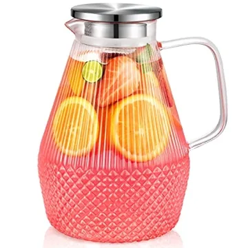 Veecom 80oz Glass Pitcher - Heat Resistant Carafe with Lid, Ideal for Iced Tea and Juices