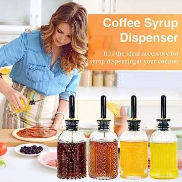 Oudizz 4 pcs Glass Coffee Syrup Dispenser,7oz Simple Glass Syrup Bottle Set,Coffee Bar Accessories w...