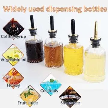 Oudizz 4 pcs Glass Coffee Syrup Dispenser,7oz Simple Glass Syrup Bottle Set,Coffee Bar Accessories with Metal Pour Spout Ideal and labels for Coffee Syrups,Coffee bar