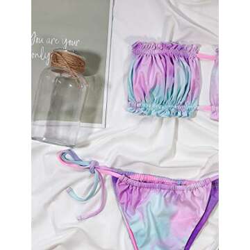 Floerns Tie Back Ruched Bandeau Bikini for Women