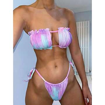 Floerns Tie Back Ruched Bandeau Bikini for Women