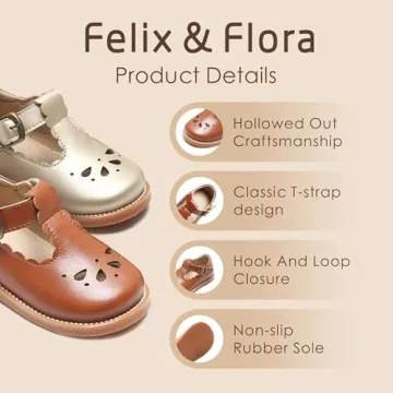 Felix & Flora Toddler Little Girl Brown Mary Jane Dress Shoes - Ballet Flats for Easter Flower Girl Party School Shoes（Brown,12 Little Kid
