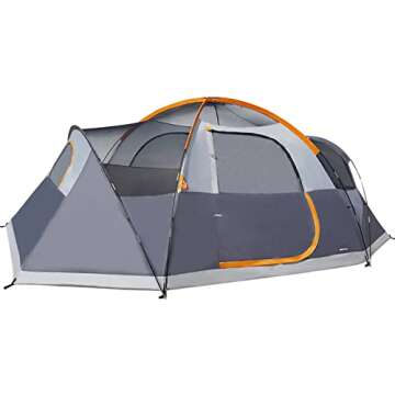 Amazon Basics Dome Camping Tent, 8 Person, Orange/Grey