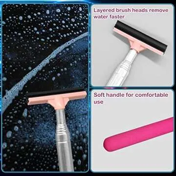 Car Rearview Mirror Wiper, Retractable Window Squeegee, Small Auto Squeegee Cleaner Water Side Mirror Wiper with Telescopic Long Handle, Snow Brush & Ice Scraper Car Accessories Cleaner Tool（Pink）