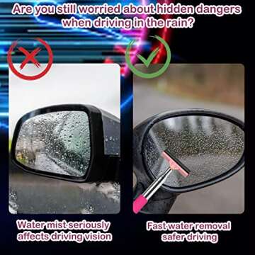 Car Rearview Mirror Wiper, Retractable Window Squeegee, Small Auto Squeegee Cleaner Water Side Mirror Wiper with Telescopic Long Handle, Snow Brush & Ice Scraper Car Accessories Cleaner Tool（Pink）