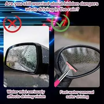 Car Rearview Mirror Wiper, Retractable Window Squeegee, Small Auto Squeegee Cleaner Water Side Mirror Wiper with Telescopic Long Handle, Snow Brush & Ice Scraper Car Accessories Cleaner Tool（Pink）