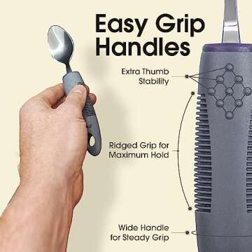 BUNMO Utensils for Elderly, Arthritis, Weak Hand Grip, Tremors & Handicapped - Convenient Travel Pou...