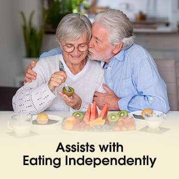 BUNMO Utensils for Elderly, Arthritis, Weak Hand Grip, Tremors & Handicapped - Convenient Travel Pouch - 2.6oz Lightweight - Stainless Steel - Eat Independently - Adaptive Gray 4 Piece Set