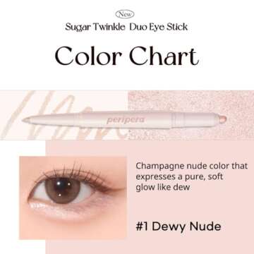 Peripera SUGAR TWINKLE DUO EYE SHADOW STICK (01 DEWY NUDE) - Shimmer, Highlighter, Convenient Eye Shadow Cream