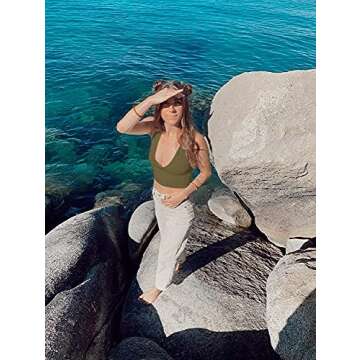 AEPEBO Sexy Crop Tops for Women Deep V Neck Back Cutout Sleeveless Plunge Racerback Tank Cropped Top (ArmyGreen, Medium)