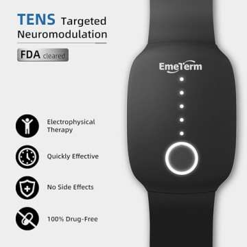 EmeTerm Fashion FDA-Cleared Relieve Nausea Electrode Stimulator Morning Sickness Motion Travel Sickness Vomit Relief Rechargeable No Gel Drug Free Wrist Bands Without Side Effects
