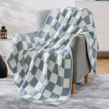 WRENSONGE Checkered Throw Blanket, Grey Blue Microfiber Soft Cozy Fluffy Warm Hand Made Throw Blankets for Couch, Sofa, Chair, Bed, Camping, Picnic, Travel Lightweight Bed Blanket - 50"*70"