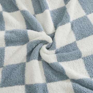 WRENSONGE Checkered Throw Blanket, Grey Blue Microfiber Soft Cozy Fluffy Warm Hand Made Throw Blankets for Couch, Sofa, Chair, Bed, Camping, Picnic, Travel Lightweight Bed Blanket - 50"*70"