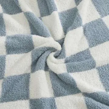 WRENSONGE Checkered Throw Blanket, Grey Blue Microfiber Soft Cozy Fluffy Warm Hand Made Throw Blankets for Couch, Sofa, Chair, Bed, Camping, Picnic, Travel Lightweight Bed Blanket - 50"*70"