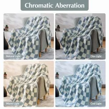 WRENSONGE Checkered Throw Blanket, Grey Blue Microfiber Soft Cozy Fluffy Warm Hand Made Throw Blankets for Couch, Sofa, Chair, Bed, Camping, Picnic, Travel Lightweight Bed Blanket - 50"*70"