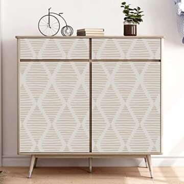 Modern Stripe Peel and Stick Wallpaper Beige and White Contact Paper 17.7” x 78.7” Geometric - S...