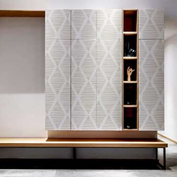 Modern Stripe Peel and Stick Wallpaper Beige and White Contact Paper 17.7” x 78.7” Geometric - Self Adhesive Removable Decorative Wallpaper for Bedroom Drawers Cabinets Decor Vinyl