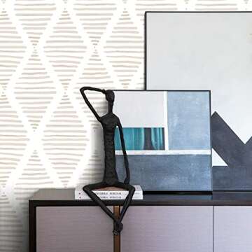 Modern Stripe Peel and Stick Wallpaper Beige and White Contact Paper 17.7” x 78.7” Geometric - Self Adhesive Removable Decorative Wallpaper for Bedroom Drawers Cabinets Decor Vinyl