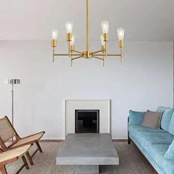 Sputnik Chandeliers Gold, 6-Light Brushed Brass Modern Pendant Lighting, Industrial Vintage Ceiling ...