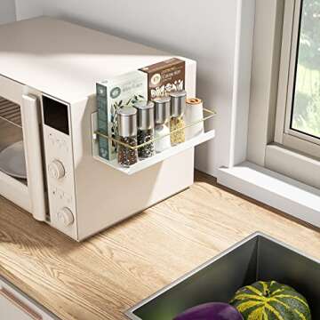 SZQINJI Magnetic Spice Rack Organizer Set of 2, Strong Magnetic Shelf for Refrigerator Space Saving Kitchen Organization, Metal Fridge Shelves for Holding Spices, Jars, Bottle, White