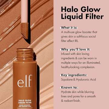 e.l.f. Halo Glow Liquid Filter, Complexion Booster For A Glowing, Soft-Focus Look, Infused With Hyaluronic Acid, Vegan & Cruelty-Free, 6 Tan/Deep